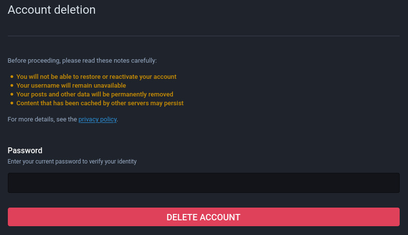Account deletion form