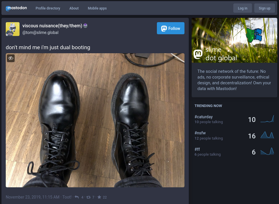An example of a post's public permalink on a Mastodon site.